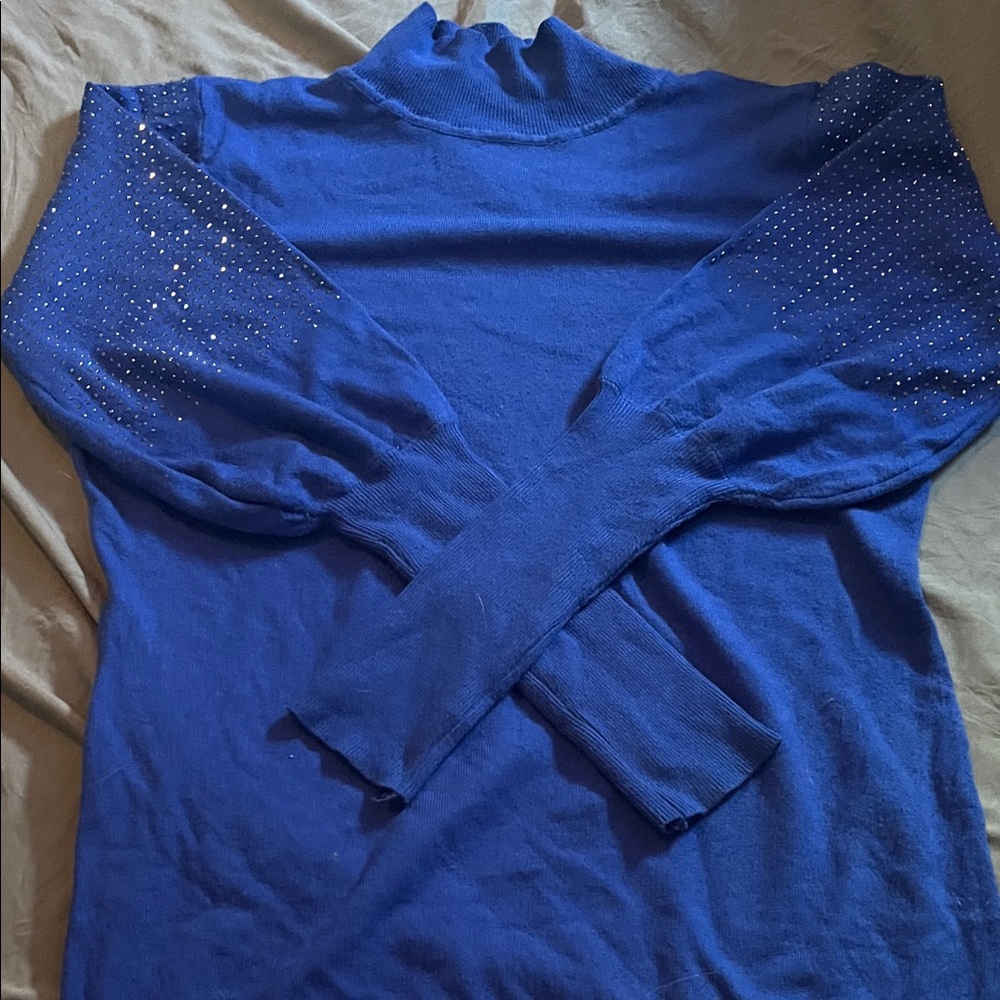 Blue Sweater with Rhinestone Sleeves